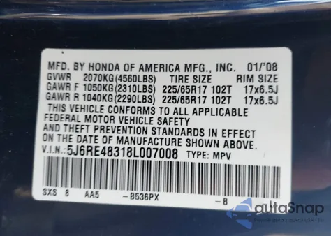 2008 Honda Cr-V Lx from USA, damaged, VIN 5J6RE48318L007008